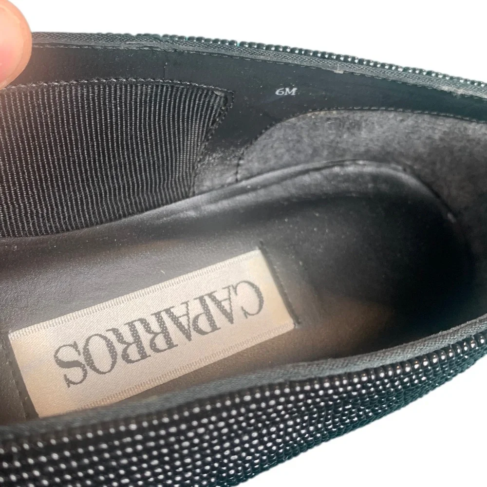 CAPARROS: Vintage Black Beaded Close Toed Espadrilles- Size 6